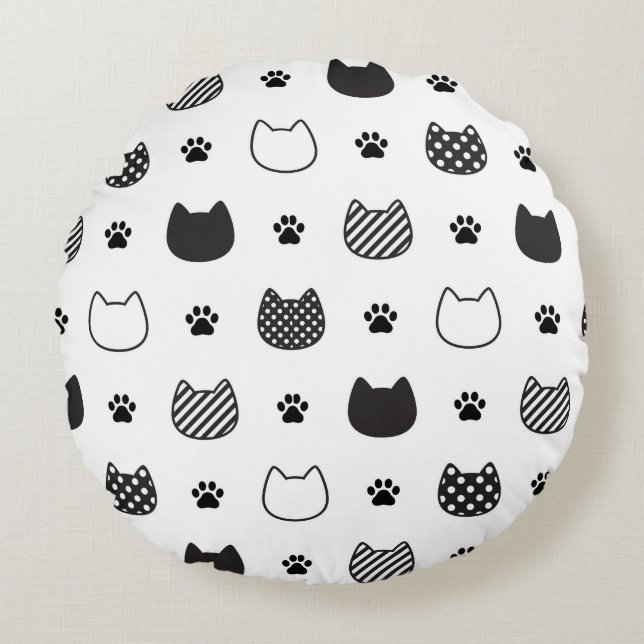 Coussins Ronds Visages minimalistes de chats (Devant)