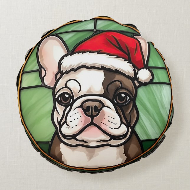 Coussins Ronds Vitrail de Noël Bouledogue Français (Dos)