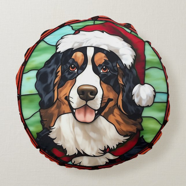 Coussins Ronds Vitrail de Noël du Montagnard Bernois (Dos)
