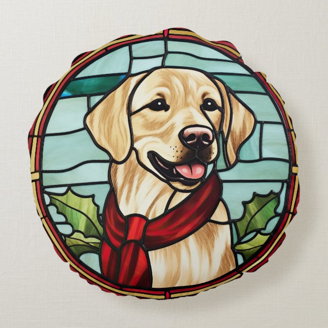 Coussins Ronds Vitrail de Noël Labrador (Dos)