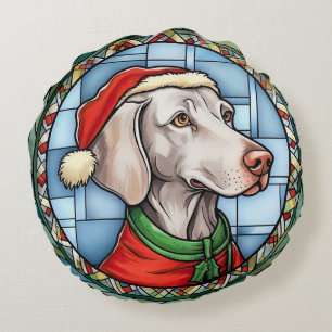 Coussins Ronds Vitrail de Noël Weimaraner