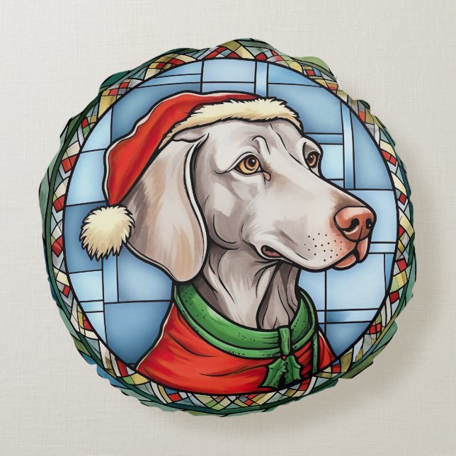 Coussins Ronds Vitrail de Noël Weimaraner (Dos)