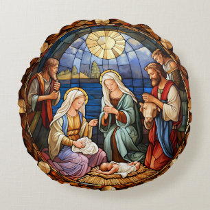 Coussins Ronds Vitraux de la Nativité de Noël