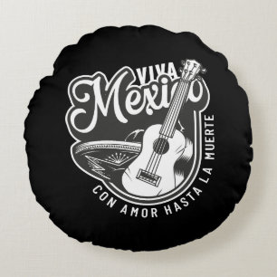 Coussins Ronds Viva Mexico Party avec ma guitare