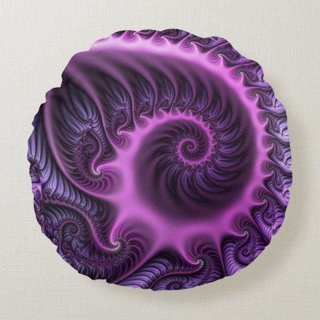 Coussins Ronds Vivid Cool Abstrait rose violet Fractal Art Spiral (Devant)