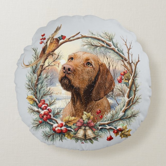 Coussins Ronds Vizsla Noël  (Devant)