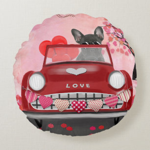 Coussins Ronds Voiture Bulldog française avec Coeurs Saint-Valent