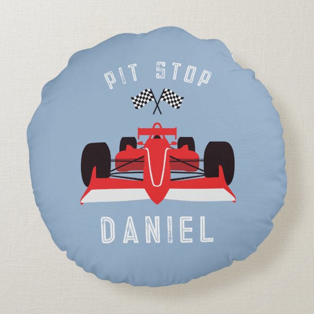 Coussins Ronds Voiture de course Kids Cute Blue (Dos)