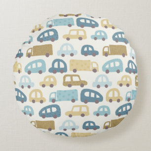 Coussins Ronds Voitures et camions miniatures Bleu poussiéreux