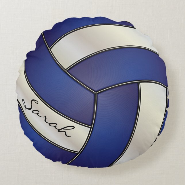 Coussins Ronds Volley-ball bleu foncé et sport blanc | Nom do-it- (Devant)