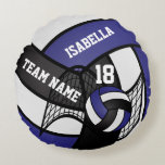 Coussins Ronds Volley 🏐 Sport - Bleu foncé, Blanc et Noir<br><div class="desc">🥇 UN DESIGN D'ART ORIGINAL DE DROIT D'AUTEUR DE Donna Siegrist SEULEMENT DISPONIBLE SUR ZAZZLE!. Volley 🏐 Coussin rond. Doté d'un design Volleyball Sport dans un motif bleu foncé, blanc et noir et do-it-yourself nom et numéro. Faites un grand cadeau à n'importe quel joueur de volley-ball ou amateur. Vous ne...</div>