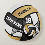 Coussins Ronds Volley 🏐 Sport- Or, Blanc et Noir<br><div class="desc">⭐ ⭐ ⭐ ⭐ 5 Star Review. 🥇 UN DESIGN D'ART ORIGINAL DE DROIT D'AUTEUR DE Donna Siegrist SEULEMENT DISPONIBLE SUR ZAZZLE!. Volley 🏐 Coussin rond. Doté d'un design Volleyball Sport dans un motif or, blanc et noir et do-it-yourself nom et numéro. Faites un grand cadeau à n'importe quel joueur...</div>
