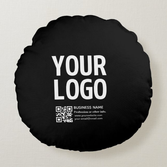 Coussins Ronds Votre logo avec code QR et texte modifiables  (Devant)