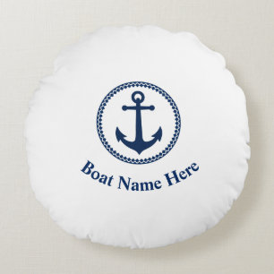 Coussins Ronds Votre Nom De Bateau Avec Ancre Maritime