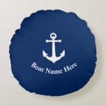 Coussins Ronds Votre nom de bateau avec Ancre Vintage Marine Bleu<br><div class="desc">Nom Du Bateau Avec Ancre Vintage Coussin Coussin Bleu Marine Marine Marine.</div>