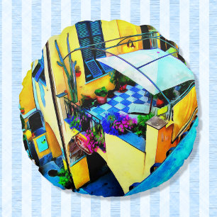 Coussins Ronds Vue matinale depuis un balcon des Cinque Terre