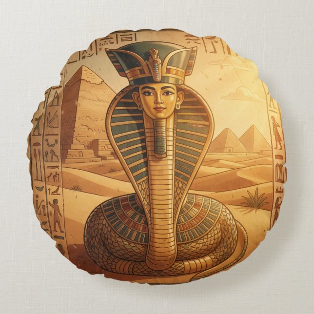 Coussins Ronds Wadjet – Déesse serpent égyptienne´4 (Devant)