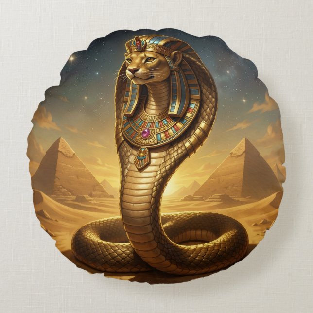 Coussins Ronds Wadjet – Egyptian Cobra Goddess (Devant)