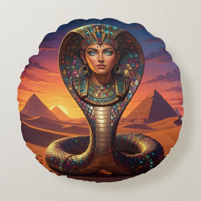 Coussins Ronds Wadjet – Egyptian Cobra Goddess´7 (Devant)