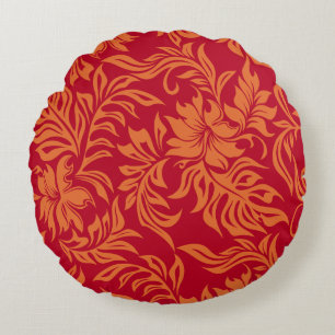 Coussins Ronds Waikiki Hibiscus Hawaiian Pareau Floral