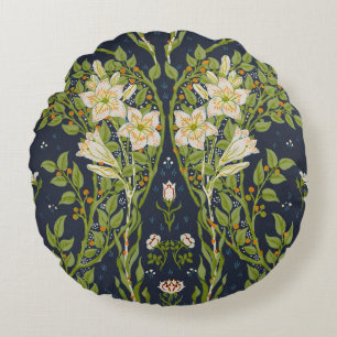 Coussins Ronds Walter Crane Branches Berry avec Lys blancs