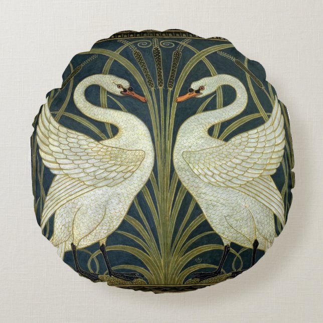Coussins Ronds Walter Crane Swan & Rush et Iris victorien  (Devant)