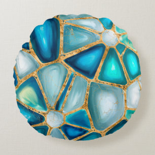 Coussins Ronds Watercolor and gold cells - ocean