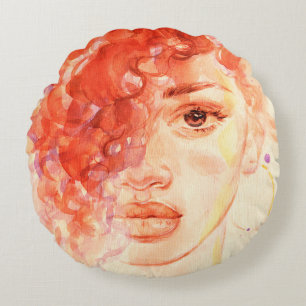 Coussins Ronds Watercolor belle fille