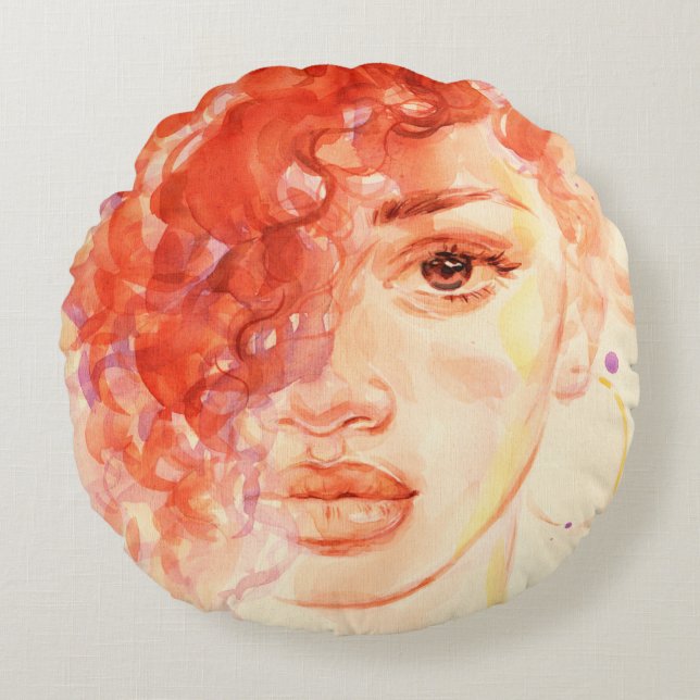 Coussins Ronds Watercolor belle fille (Devant)