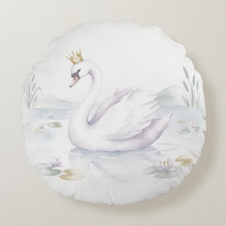 Coussins Ronds Watercolor Swan Princess Round Decorative Pillow