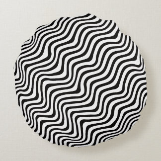 Coussins Ronds wavy black stripes op art printed