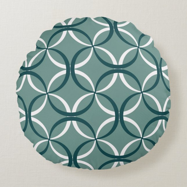 Coussins Ronds Wavy Lines Green Seamless Motif (Devant)