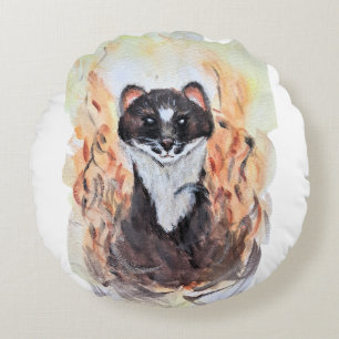 Coussins Ronds Weasel Humour magique Totem Harmonie Aquarelle Mys