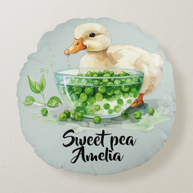 Coussins Ronds Weiße Ente ißt Erbsen aus Schale  (Devant)
