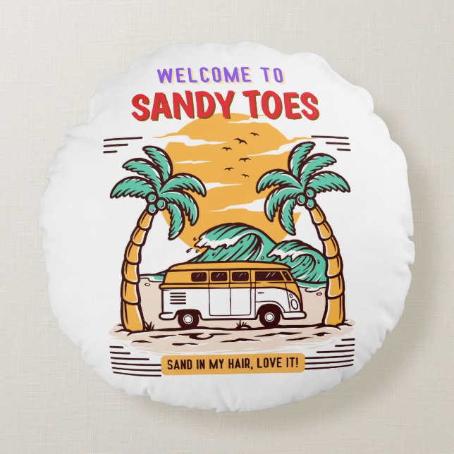 Coussins Ronds Welcome To Sandy Toes Summer Beach  (Devant)