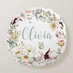 Coussins Ronds Whimsical Boho Chic Lapin Lapin Botanique Floral