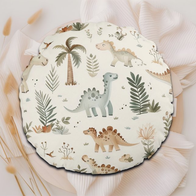 Coussins Ronds Whimsical Boho Jungle Dinosaur Motif (Créateur téléchargé)