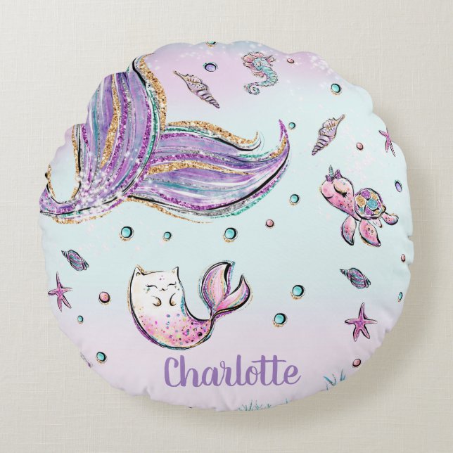 Coussins Ronds Whimsical Chic Mermaid Queue sous la Sea Girl (Devant)