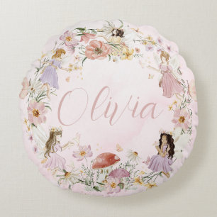 Coussins Ronds Whimsical Cute Fairy Fleur sauvage Garden Meadow
