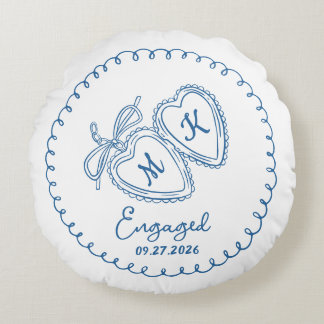 Coussins Ronds Whimsical Engaged Couple Blue Hearts Trendy Doodle