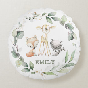 Coussins Ronds Whimsical mignon Bois Animaux Verdure Wreath