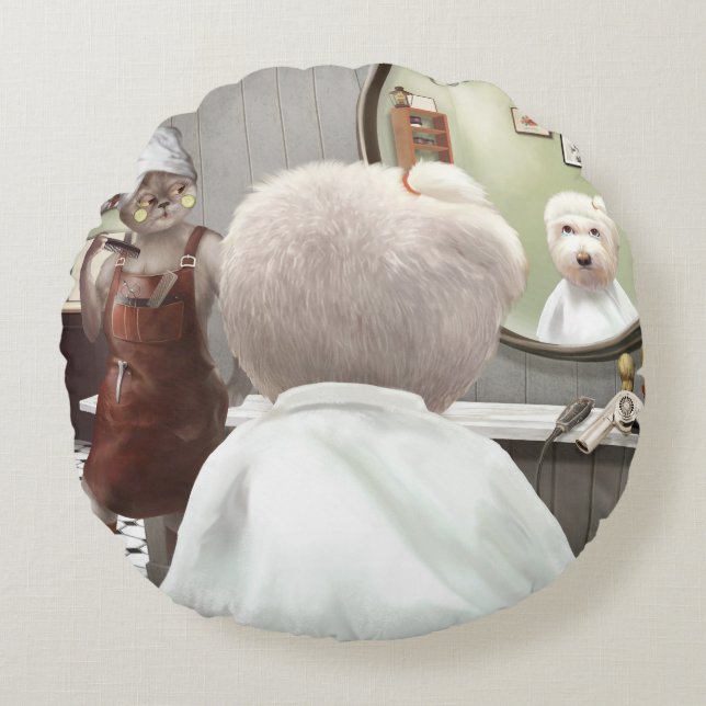 Coussins Ronds Whimsical Pet Barber Shop (Devant)