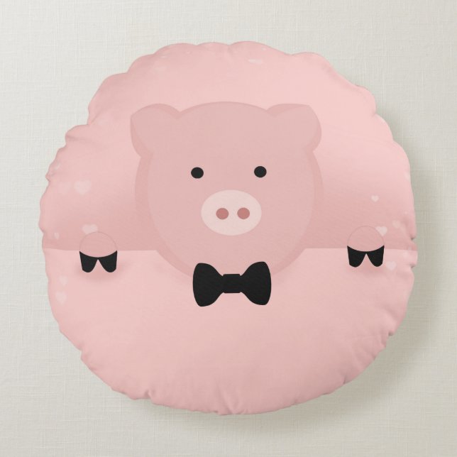 Coussins Ronds Whimsical pink pig cute Farm Animal (Devant)