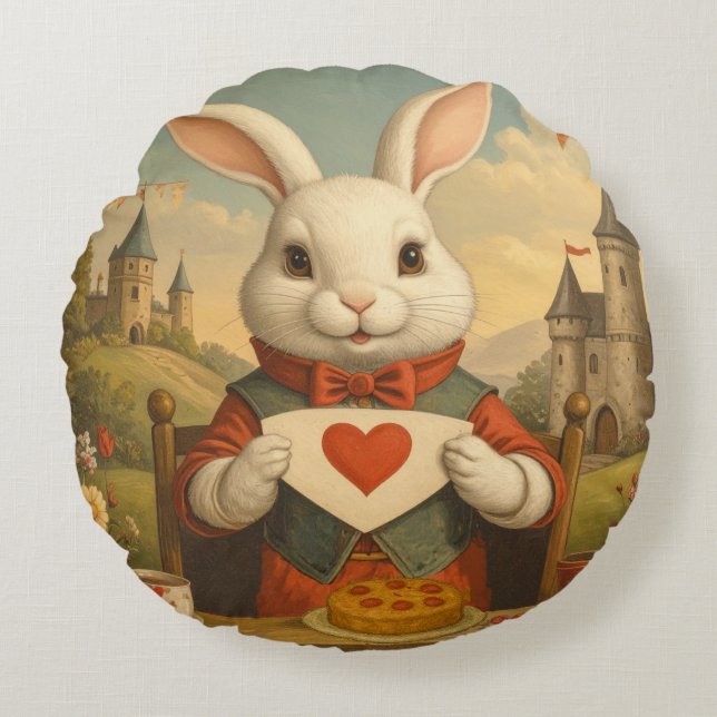 Coussins Ronds Whimsical White Rabbit Hearts Enchanted Wonderland (Devant)