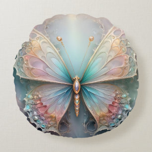 Coussins Ronds Whispers of Color : Pastel Fractal Butterfly Dream