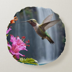 Coussins Ronds "Whispers of Nature : Hummingbird, Cascade