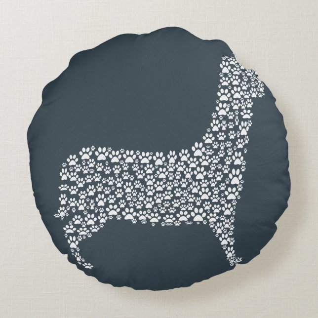 Coussins Ronds White Paw Print Dog Silhouette Pattern Fabric (Dos)