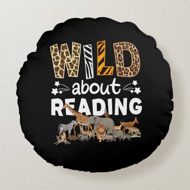 Coussins Ronds Wild About Reading Books And Bookworm Library (Devant)
