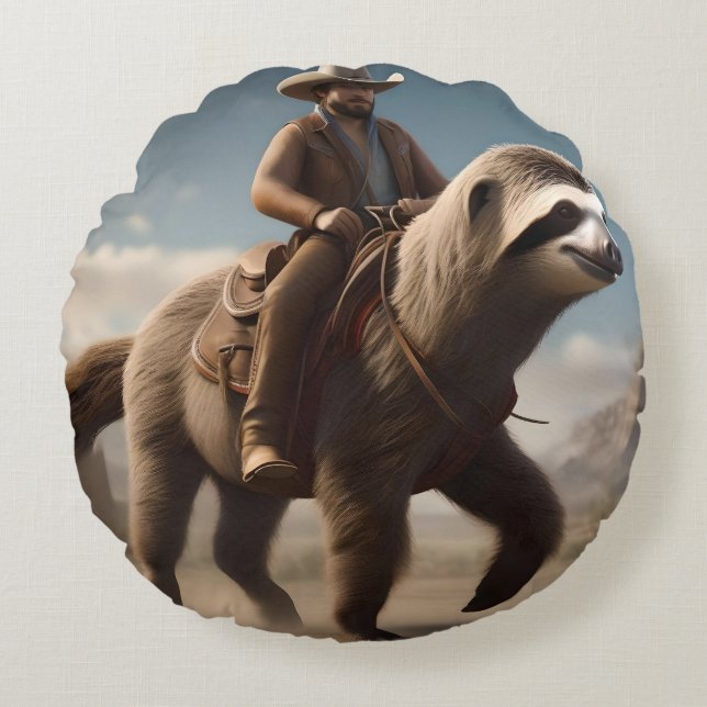 Coussins Ronds "Wild West Wonders : Cowboy Riding a Sloth Horse" (Devant)