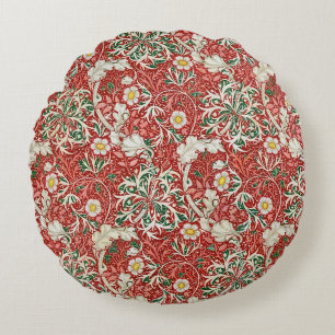 Coussins Ronds William Morris Algue Antique Fleur Rouge Vert